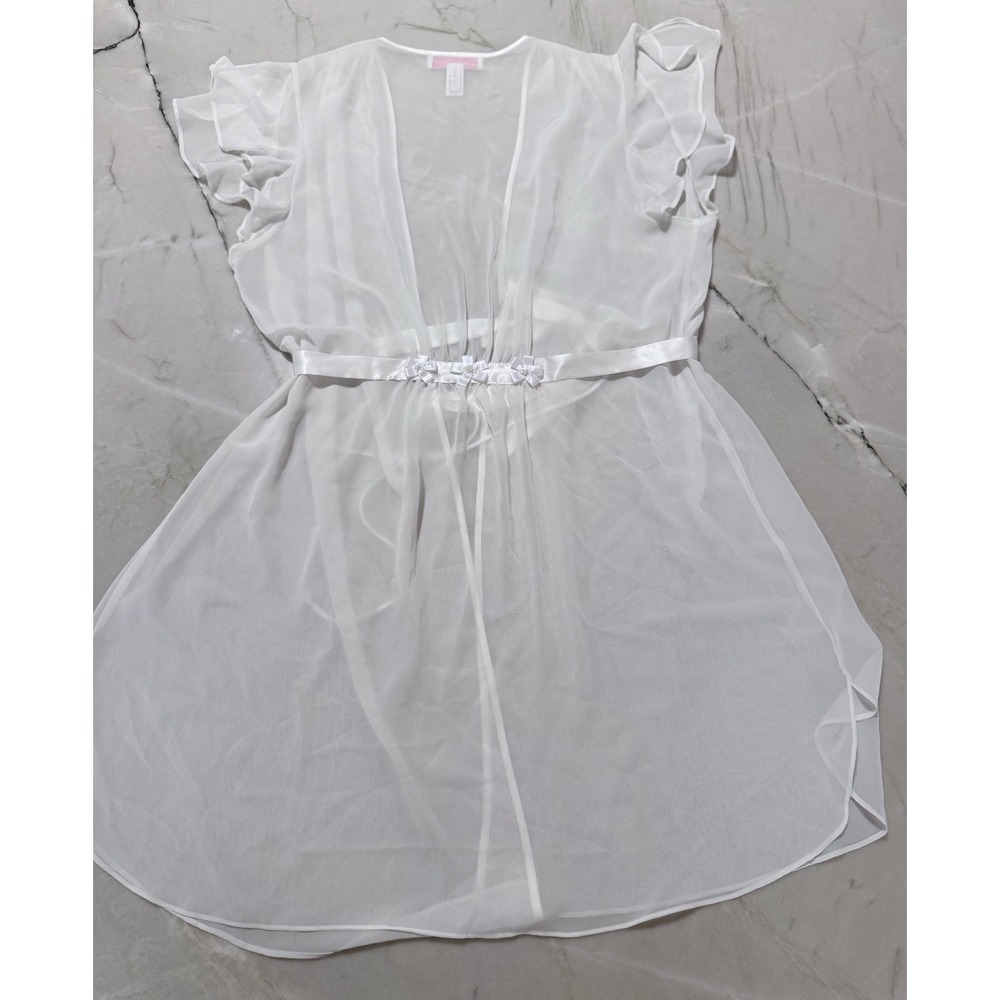 Oscar de la Renta Pink Label White Sheer Babydoll Lingerie Set with Robe Lg #179 - Picture 13 of 15